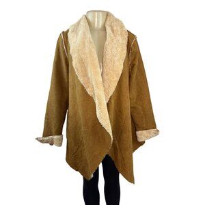 Hem & Thread Womens Faux Suede Open Front Jacket With Sherpa Lining Sz M